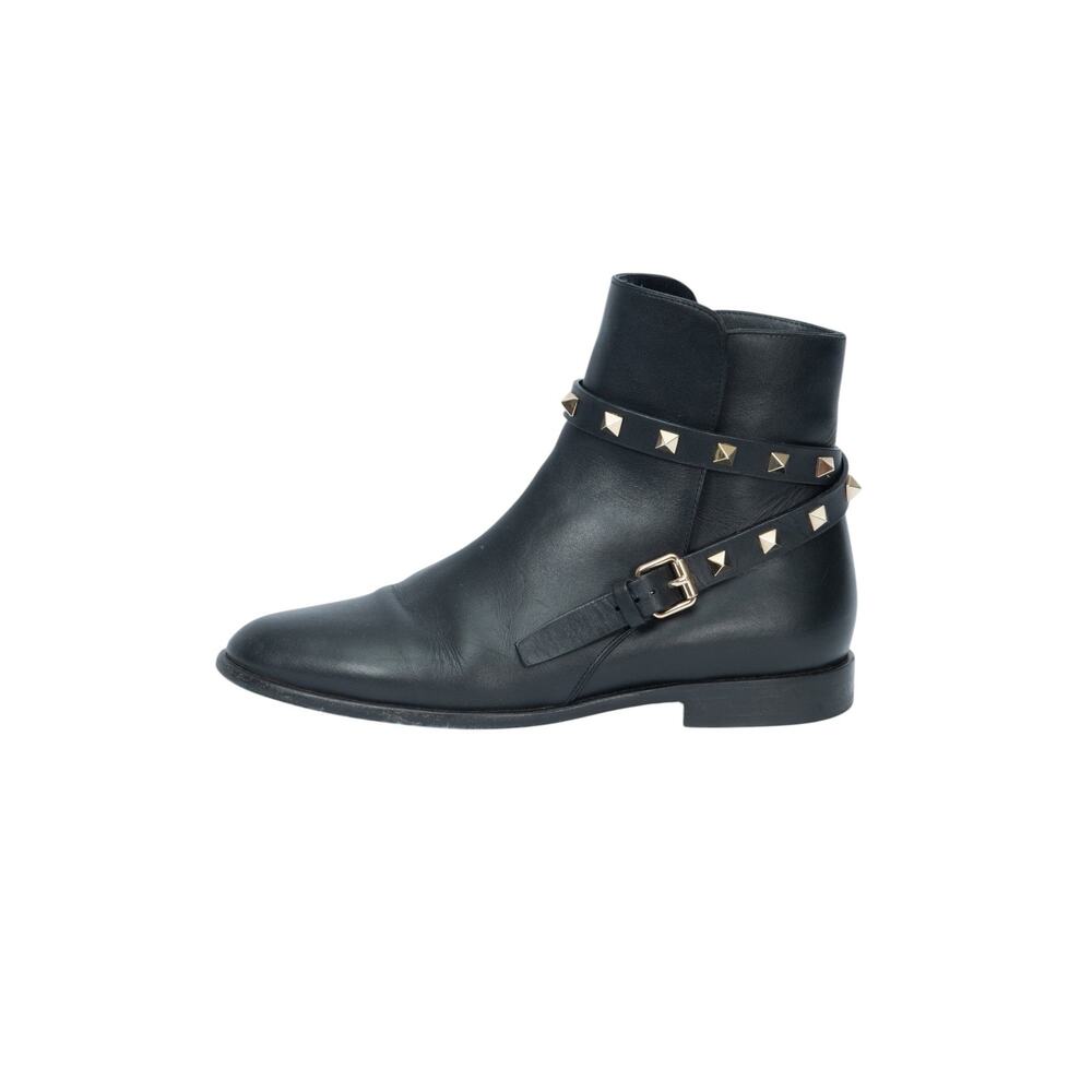 VALENTINO Black Leather Rockstud Ankle Boots Size 36 US 6